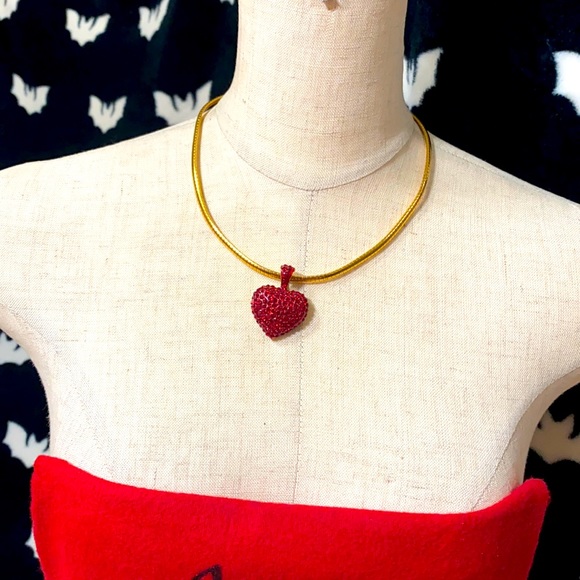 🖤Red crystal💕heart pendant omega chain choker - Picture 1 of 13